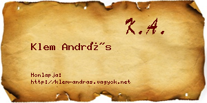 Klem András névjegykártya